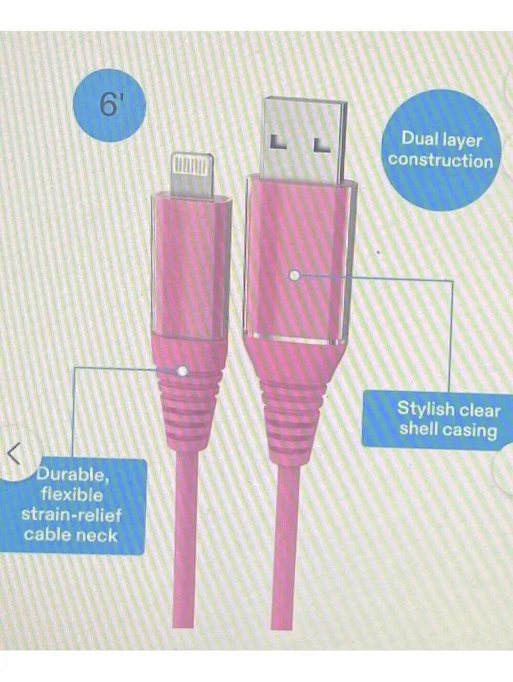 Onn 6ft Lightning to USB Charging Cable Pink
